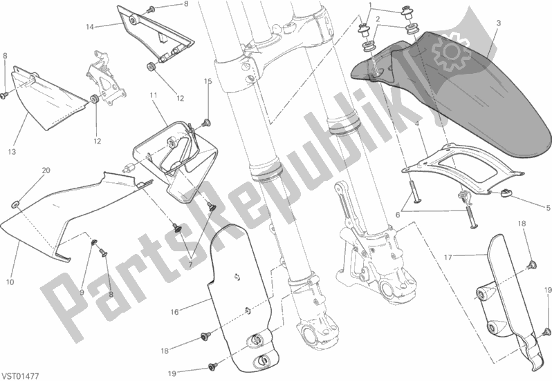 All parts for the Half Fairing of the Ducati Scrambler Urban Enduro Thailand USA 803 2016